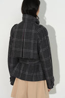 Ainsley Plaid Belted Stand Collar Jacket in Wool Blend