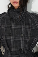 Ainsley Plaid Belted Stand Collar Jacket in Wool Blend