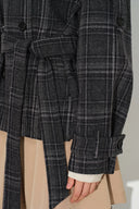 Ainsley Plaid Belted Stand Collar Jacket in Wool Blend
