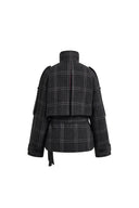 Ainsley Plaid Belted Stand Collar Jacket in Wool Blend