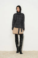 Ainsley Plaid Belted Stand Collar Jacket in Wool Blend