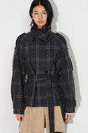 Ainsley Plaid Belted Stand Collar Jacket in Wool Blend