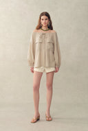 Alano Adjustable Off-Shoulder Shirt in Linen Blend