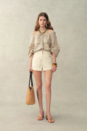 Alano Adjustable Off-Shoulder Shirt in Linen Blend