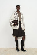 Alder Hand Embroidery Vine Jacquard Cardigan in Wool Blend