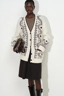 Alder Hand Embroidery Vine Jacquard Cardigan in Wool Blend