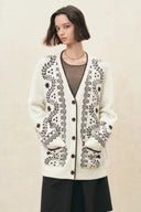 Alder Hand Embroidery Vine Jacquard Cardigan in Wool Blend