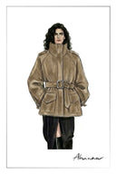 Manteau court Alma en suédine floquée à col montant et ceinture