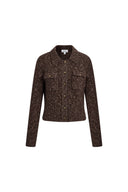 Cropped brown wool blend cardigan with gold tone buttons and chest pockets
