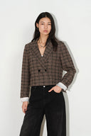 Amber Karierter Cropped-Blazer aus Wollmischung