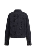 Amber Zipper Denim Jacket in Embellished Denim