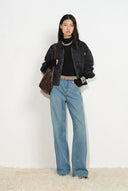 Amber Zipper Denim Jacket in Embellished Denim