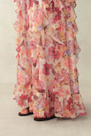 Amélie Hand-Painted Print Ruffle Skirt in Sheer Chiffon