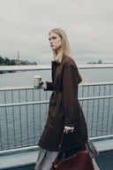 Ana Belted Trench Style Down Coat in 90% White Goose Down
