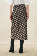 Anya Plaid Ruched Split Hem Skirt