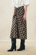 Anya Plaid Ruched Split Hem Skirt