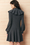 Apollonia Turtleneck Dress with Detachable Peter Pan Collar in Wool Knit