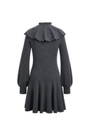 Apollonia Turtleneck Dress with Detachable Peter Pan Collar in Wool Knit