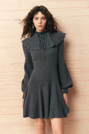 Apollonia Turtleneck Dress with Detachable Peter Pan Collar in Wool Knit