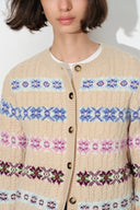 Aria Quatrefoil Jacquard Fair Isle Cardigan in Wool Blend