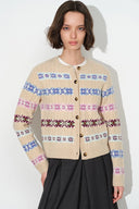 Aria Quatrefoil Jacquard Fair Isle Cardigan in Wool Blend