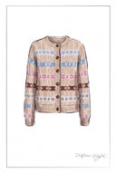 Aria Quatrefoil Jacquard Fair Isle Cardigan in Wool Blend