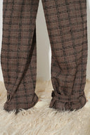 Plaid wool blend pants with cinched ankle cuffs and tailored leg shaping