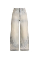 Ariel Straight Cropped Jeans in Transparent Burnout Denim