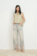 Ariel Straight Cropped Jeans in Transparent Burnout Denim