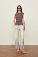 Ariel Straight Cropped Jeans in Transparent Burnout Denim