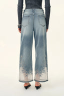 Ariel Straight Cropped Jeans in Transparent Burnout Denim