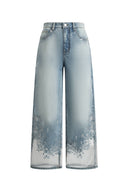Ariel Straight Cropped Jeans in Transparent Burnout Denim