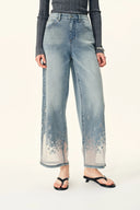 Ariel Straight Cropped Jeans in Transparent Burnout Denim