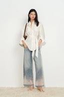 Ariel Straight Cropped Jeans in Transparent Burnout Denim