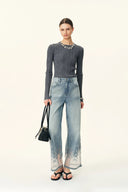 Ariel Straight Cropped Jeans in Transparent Burnout Denim