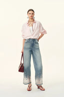 Ariel Straight Cropped Jeans in Transparent Burnout Denim