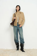 Veste Arielle à double col superposé en similicuir suédé