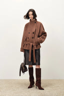 Asa Belted Low Waist Cropped Coat in Wool Blend