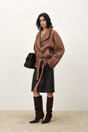 Asa Belted Low Waist Cropped Coat in Wool Blend