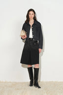 Ashley Pleated Utility Skirt in Cotton Denim