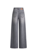 Smoke grey crystal embellished wide leg jeans in cotton denim