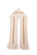 Audrey Fair Isle Fringed Hooded Scarf in Wool Blend