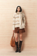 Audrey Fair Isle Fringed Hooded Scarf in Wool Blend