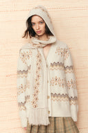 Audrey Fair Isle Fringed Hooded Scarf in Wool Blend