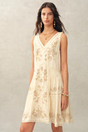 Aurelia Floral Lace Embroidery Sleeveless Dress in Acetate Blend Fabric