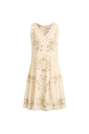 Aurelia Floral Lace Embroidery Sleeveless Dress in Acetate Blend Fabric