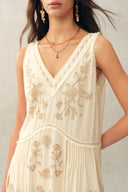 Aurelia Floral Lace Embroidery Sleeveless Dress in Acetate Blend Fabric