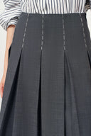 Ava Hand Embroidered Topstitching Midi Pleated Skirt in Australian Merino Wool