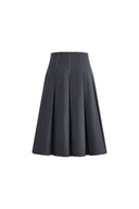 Ava Hand Embroidered Topstitching Midi Pleated Skirt in Australian Merino Wool