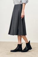 Ava Hand Embroidered Topstitching Midi Pleated Skirt in Australian Merino Wool